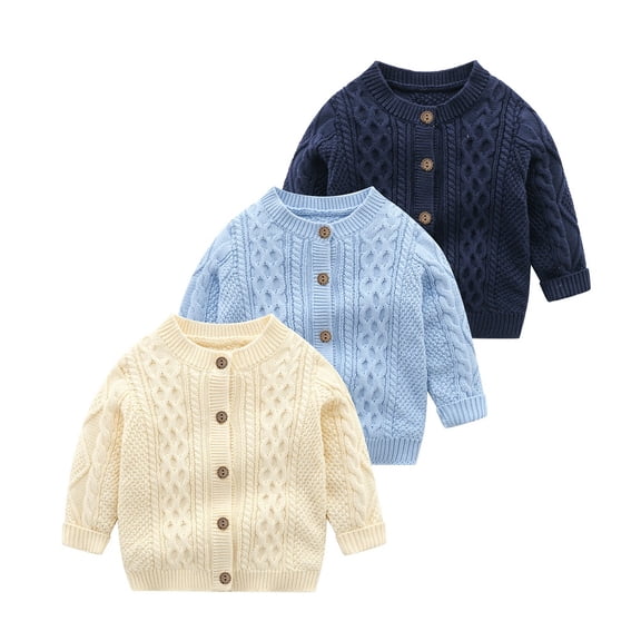 Godderr Infant Baby Twisted Knit Sweater Knitwear 3M-2Y Fall Winter Cardigan Sweater Knitted Solid Color Jackets Coats with Buttons for Boys