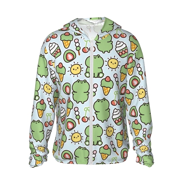 Fotbe Frog With Sweet Chaqueta con Protección Solar UPF 50+ para Hombre y Mujer, Camisa con Capucha y Bolsillos-3X-Large