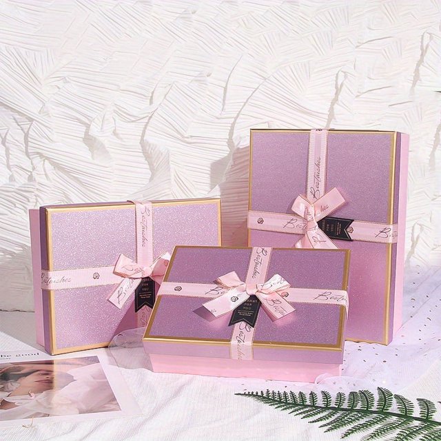 3pcs, Large Size Pink Gift Boxes With Ribbon For Presents, Birthday Gift Box, Wedding Present, Candy Box, Gift Box, Small Business Supplies, Packaging Box, Wedding Decorations, Wedding, Gift Box, Wedd