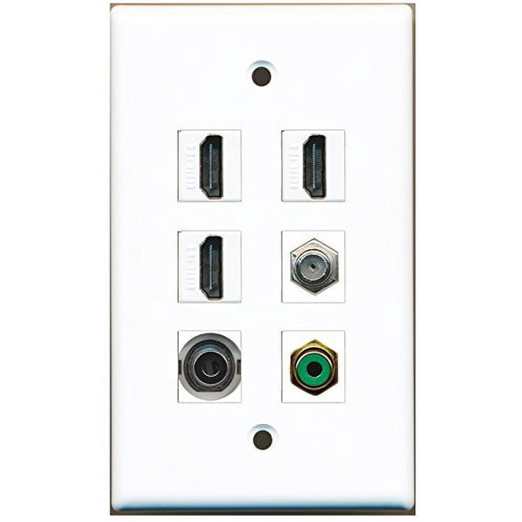 RiteAV - 3 HDMI 1 Port RCA Green 1 Port Coax Cable TV- F-Type 1 Port 3.5mm Wall Plate