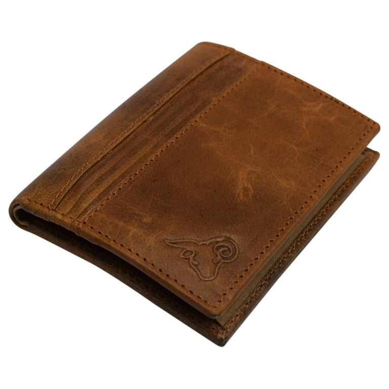 Returned, Embossed Trifold Full Grain Leather Police Shield Badge Wallet  With Badge Cover Flap and Small Shield Cutout 