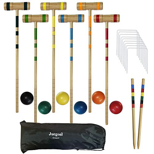& Sturdy Bag Colored Balls Six-Player Deluxe Croquet Set with Wooden Mallets 