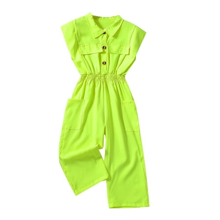 

Sprifallbaby Kid Girls Sleeveless Jumpsuit Turn-down Collar Button Closure Romper Clothes for Party Casual 3-7T