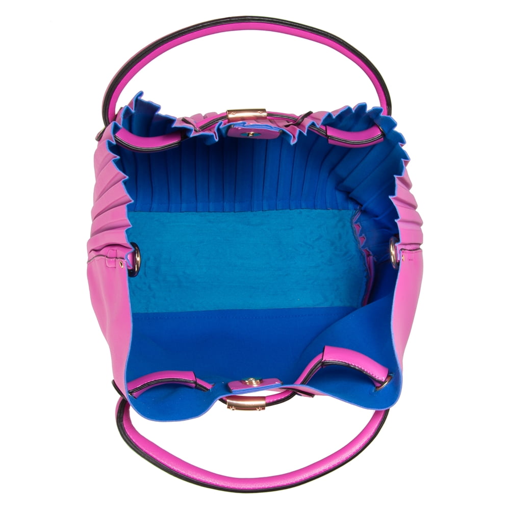 Vangoddy Cabana Women's Pleated Faux Leather Tote Bag Pink