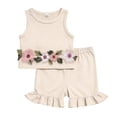 thumbnail image 4 of Xyant Toddler Baby Girl Clothes Knit Floral Fly Sleeve Tops Shorts Cute Summer Spring Outfits Infant Baby Girl Clothing Set (Beige,2-3 Years), 4 of 7