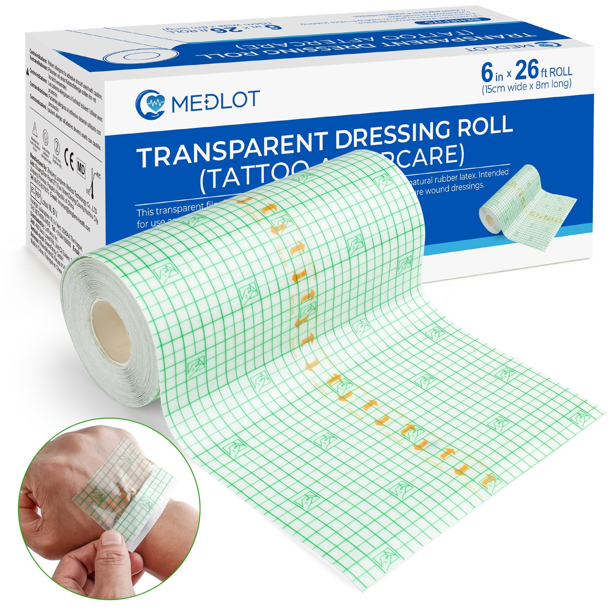 LotFancy Tattoo Aftercare Bandage, 6" x 8.8 Yards, Clear Waterproof Film Dressing for Tattoo Supplies