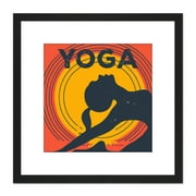 Yoga Pose Yogi Yellow Orange Silhouette Retro Style Wellness Relaxation Gym Studio Square Wooden Framed Wall Art Print Picture 8X8 Inch