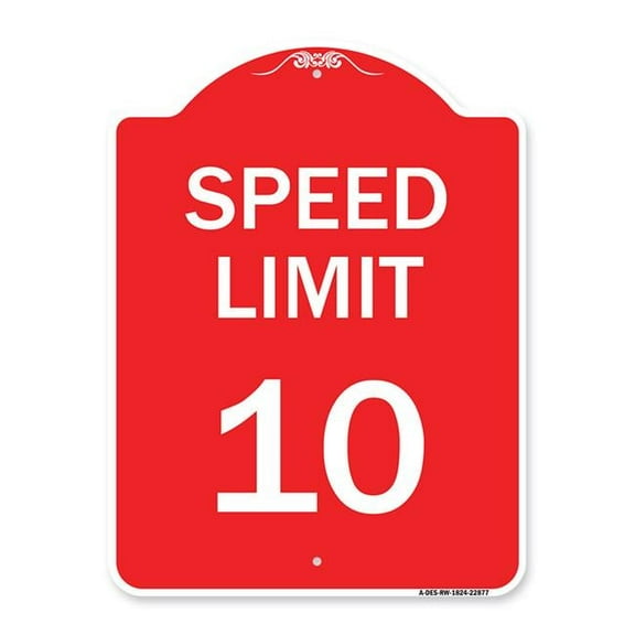 SignMission A-DES-RW-1824-22877 18 x 24 in. Designer Series Sign - Speed Reduction Sign Speed Limit 10 MPH, Red & White
