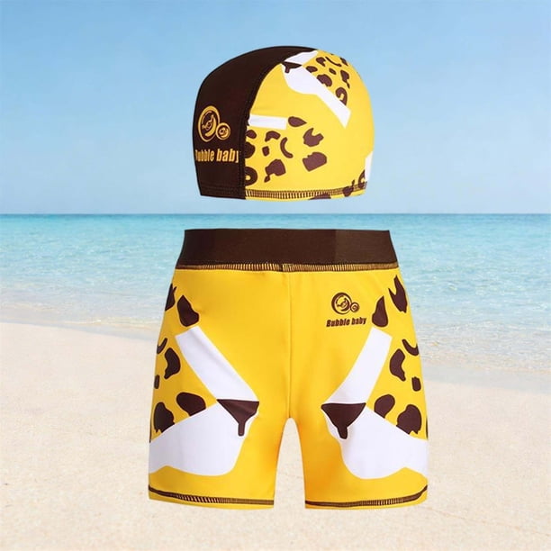 Bañador infantil con cintura elástica y estampado, tallas medianas a grandes, estilo deportivo, corte corto, parte delantera plana, conjunto de bañador para niño, poliéster.