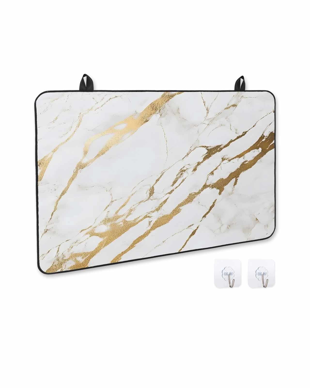nqOlkjepod Large Induction Cooktop Protector Mat 24"x21", White Gold Modern Stove Top Covers for Electric Stove, Abstract Vintage Marble Geometric Stove Burner Cover Mats, Glass Top Stove Cover