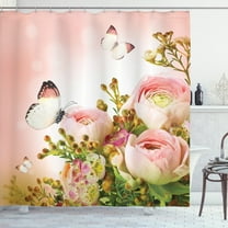 Floral Rose Butterfly Decor Colorful Flowers Polyester Fabric Shower Curtain Set