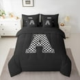 thumbnail image 2 of Feelyou Initial A Letter Twin Bedding Sets 7-Piece for Teen, Black White Monogrammed Bedding Comforter Set, Checkered Buffalo Reversible Sheet Sets, Microfiber Bedroom Decor, 2 of 7