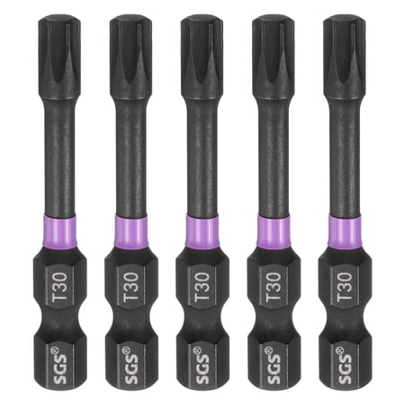 Uxcell 5pcs T30 Torx Impact Screwdriver Bit 1/4 Hex Shank 2 Long Magnetic No Hole