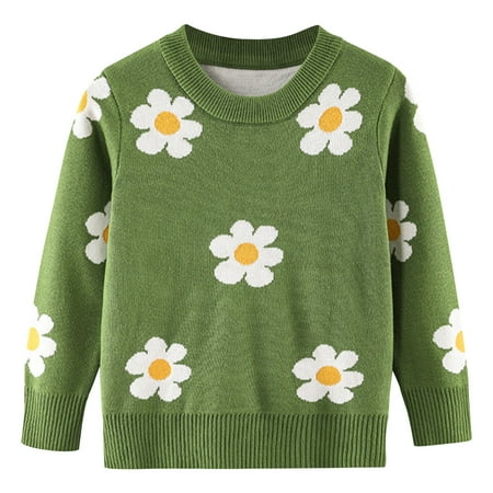 

ATOGUTA Girl Sweater Pattern Round Neck Long Sleeve Sweater Casual Knitted Pullovers Tops Green Size 7M-6