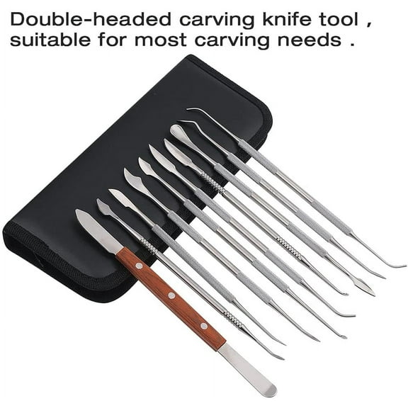 10 Pcs Dental Wax Carving Carvers Tools Stainless Steel Set Sculpture Chisel Double-Ended Pottery and Polymer Clay Tools and Carrying Case