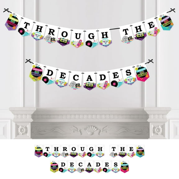 Big Dot of Happiness Through the Decades - 50s, 60s, 70s, 80s, and 90s Party Bunting Banner - Party Decorations - Through the Decades