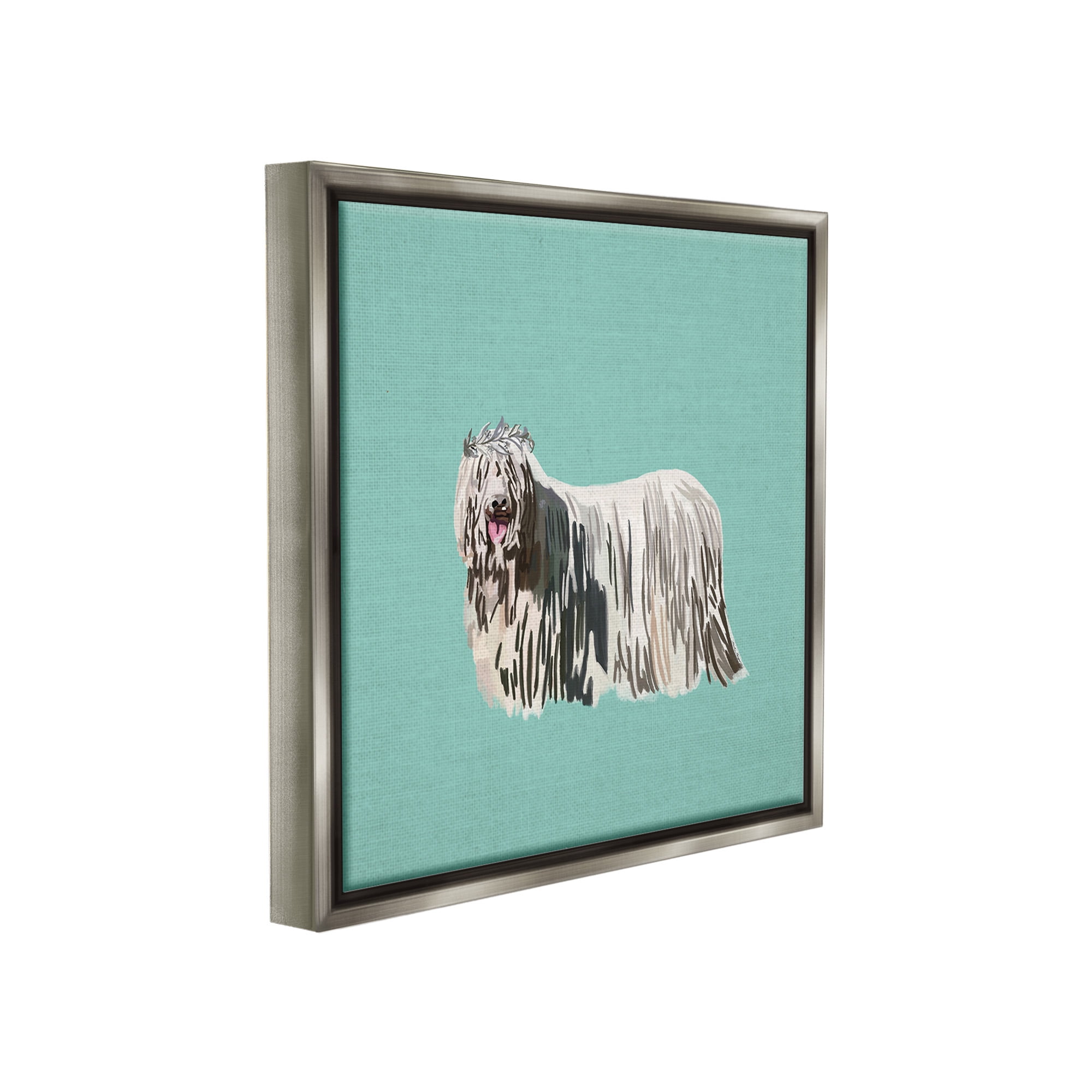 Stupell Industries Long Haired Dog in Crown Animals & Insects Painting Gray Floater Framed Canvas Art Print Wall Art, 25 x 25