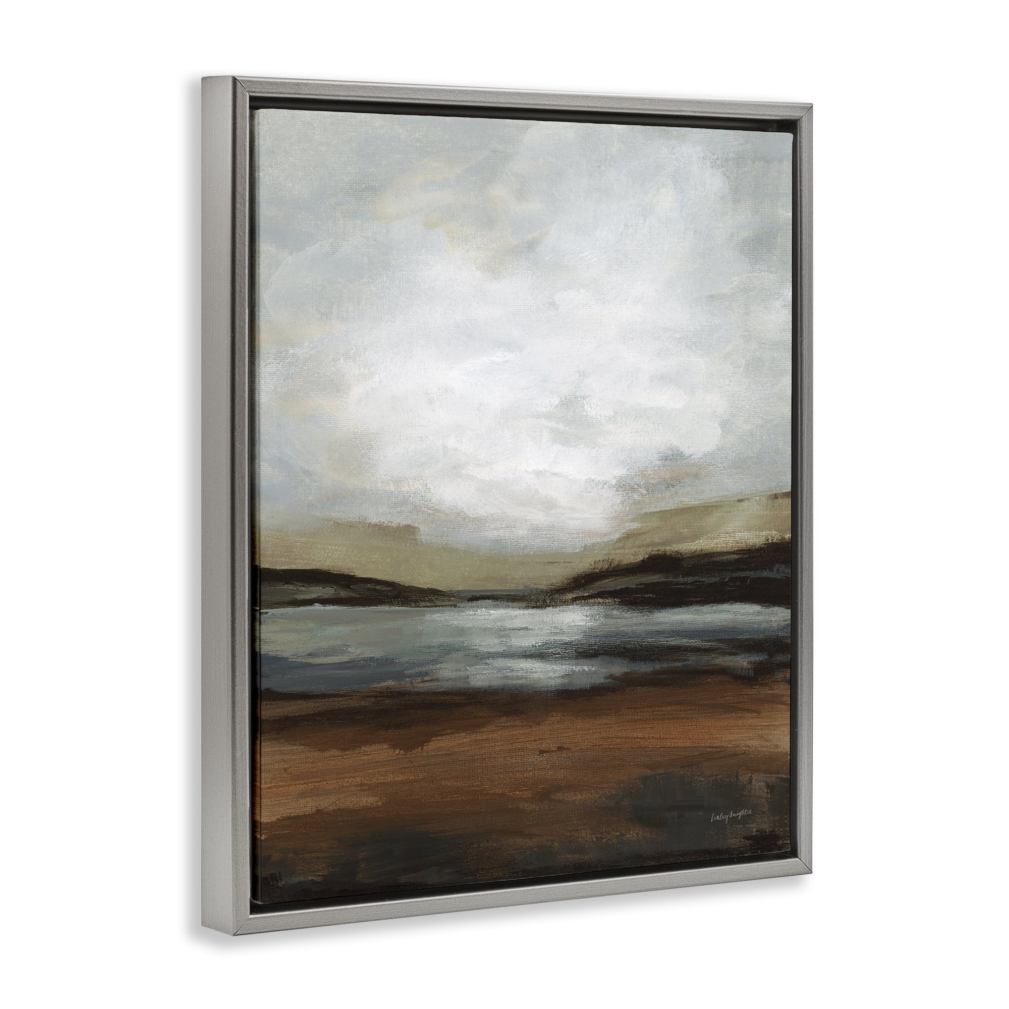 Stupell Industries Copper Creek Landscape Abstract Painting Gray Floater Framed Canvas Art Print Wall Art, 17 x 21