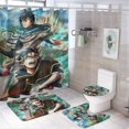 thumbnail image 1 of Juego de 4 cortinas de ducha de trébol negro con alfombrillas antideslizantes, tapa de inodoro y alfombrilla de baño, cortina de ducha impermeable con dibujos animados para niños con 12 ganchos,, 1 of 8