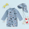thumbnail image 2 of NIEWTR Baby Boys Kids Swimsuit Toddlers One Piece Zipper Swimwear with Hat Rash Guard Surfing Suit(A01-Grey,0-3 Months), 2 of 7