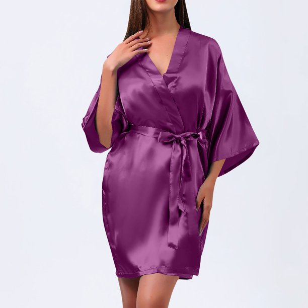 Batas de moda para mujer, informales, lisas, con mangas de nueve minutos y empalme de encaje, pijamas para mujer