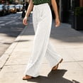 thumbnail image 5 of Womens High Waist Polka Dot Wide Leg Pants Elastic Waist Loose Flowy Printed Casual Long Trousers with Pockets for Vacation Daily Wear White S(S), 5 of 6