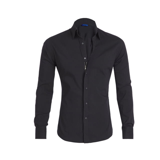 Faithtur Men Slim Fit Shirts Solid Color Hidden Zipper Button-Down Long Sleeve Tops Turn-Down Collar Spring Fall Casual Clothes