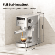 Espresso Machine 9 Bar, Compact Espresso Maker with Steam Milk Frother, Stainless Steel Coffee Machine with Removable Water Tank for Cappuccino, Latte, Silver