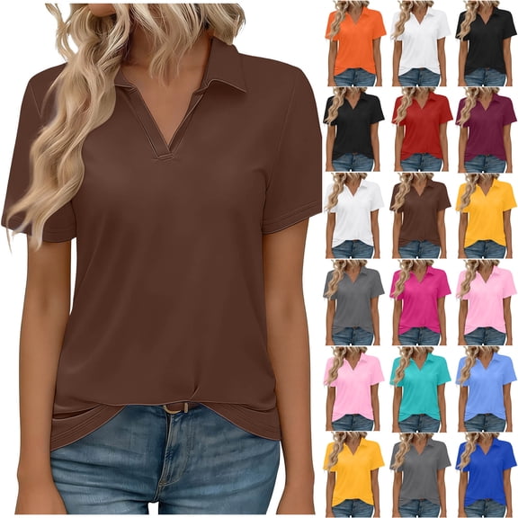 Women's V-Neck Polos Shirts UPF 50 1/4 Zip Short Sleeve Sun Protection Quick Dry Golf Polos Collared Shirt
