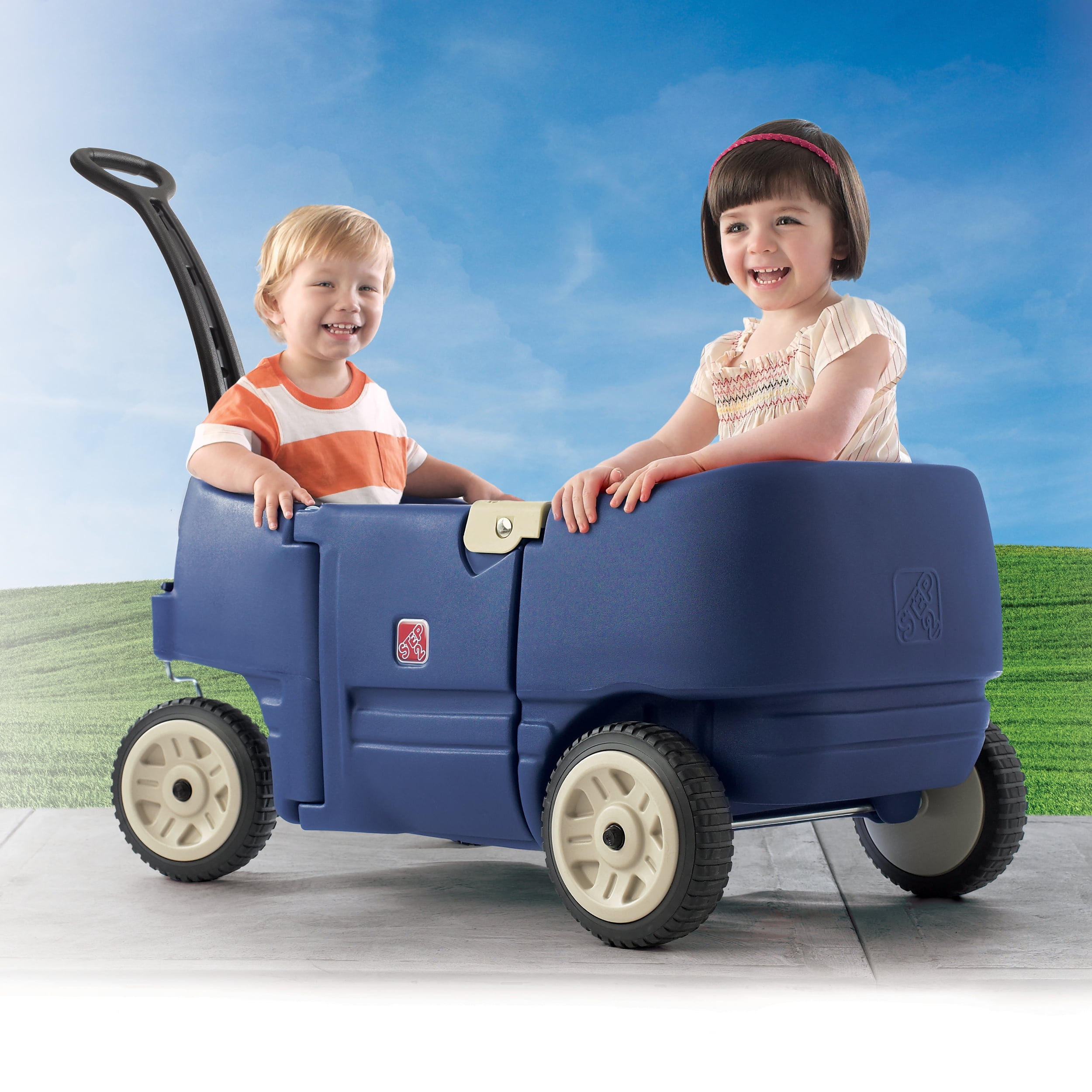 Step2 Wagon for Two Plus Blue Foldable Wagon for Kids with Seats