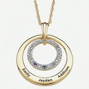 Personalized Birthstone and Diamond Accent 14kt Gold over Brass Family Name Circle Pendant, 20"