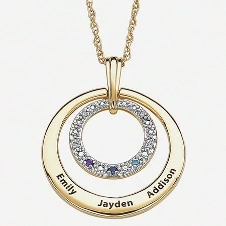 Personalized Birthstone and Diamond Accent 14kt Gold over Brass Family Name Circle Pendant, 20"