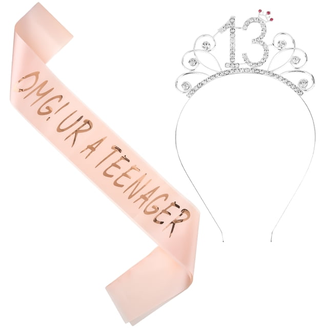 Sonducket Faja de cumpleaños de tela Mikccer en oro rosa, accesorio elegante y delicado para niñas, fácil de usar Accesorio para el cabello 13 años