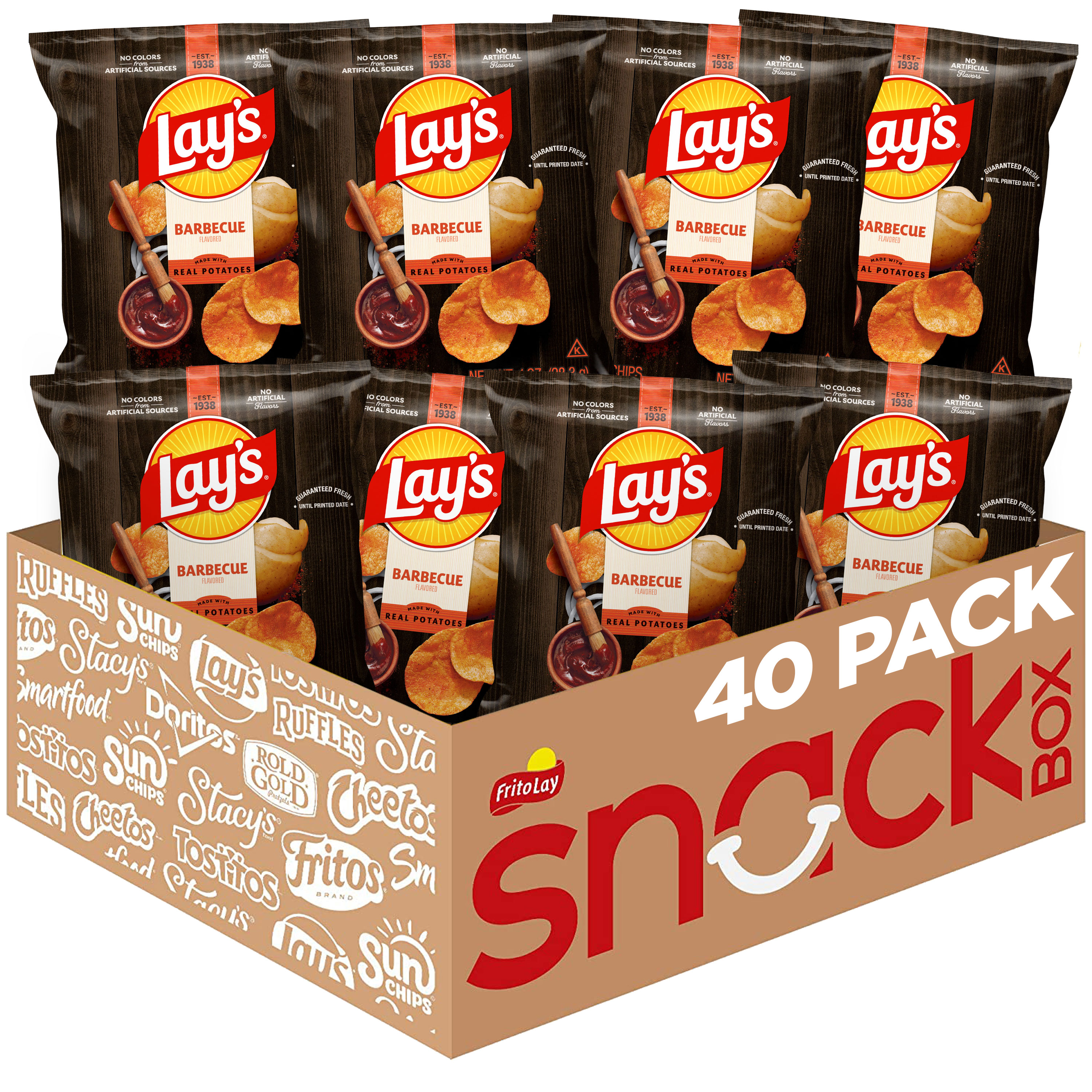 Lay's Barbecue Flavored Potato Chips Snacks Multipack, 1 oz Bags, 40 Count