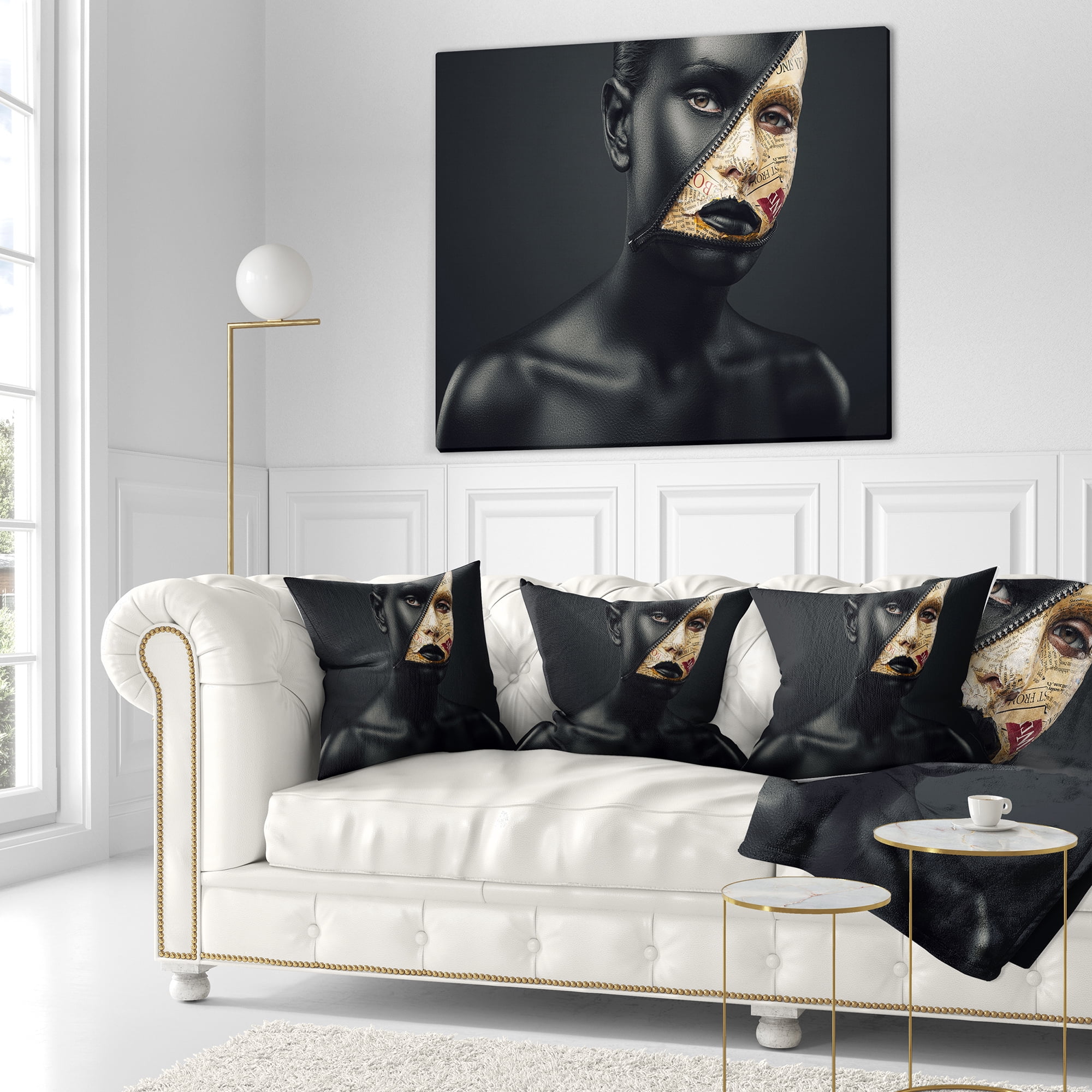 Designart Woman with a Zip on Face - Portrait Throw Pillow - 16x16