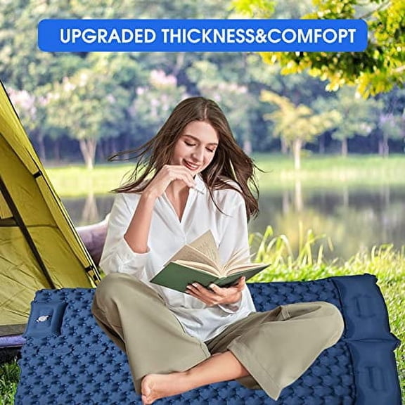 Double Sleeping Pad for Camping, Camping Sleeping Pad 2 Person with Pillow Built-in Foot Pump, Self Inflatable Portable Camping Mat, Lightweight Camping Mattress Pad for Backpackin