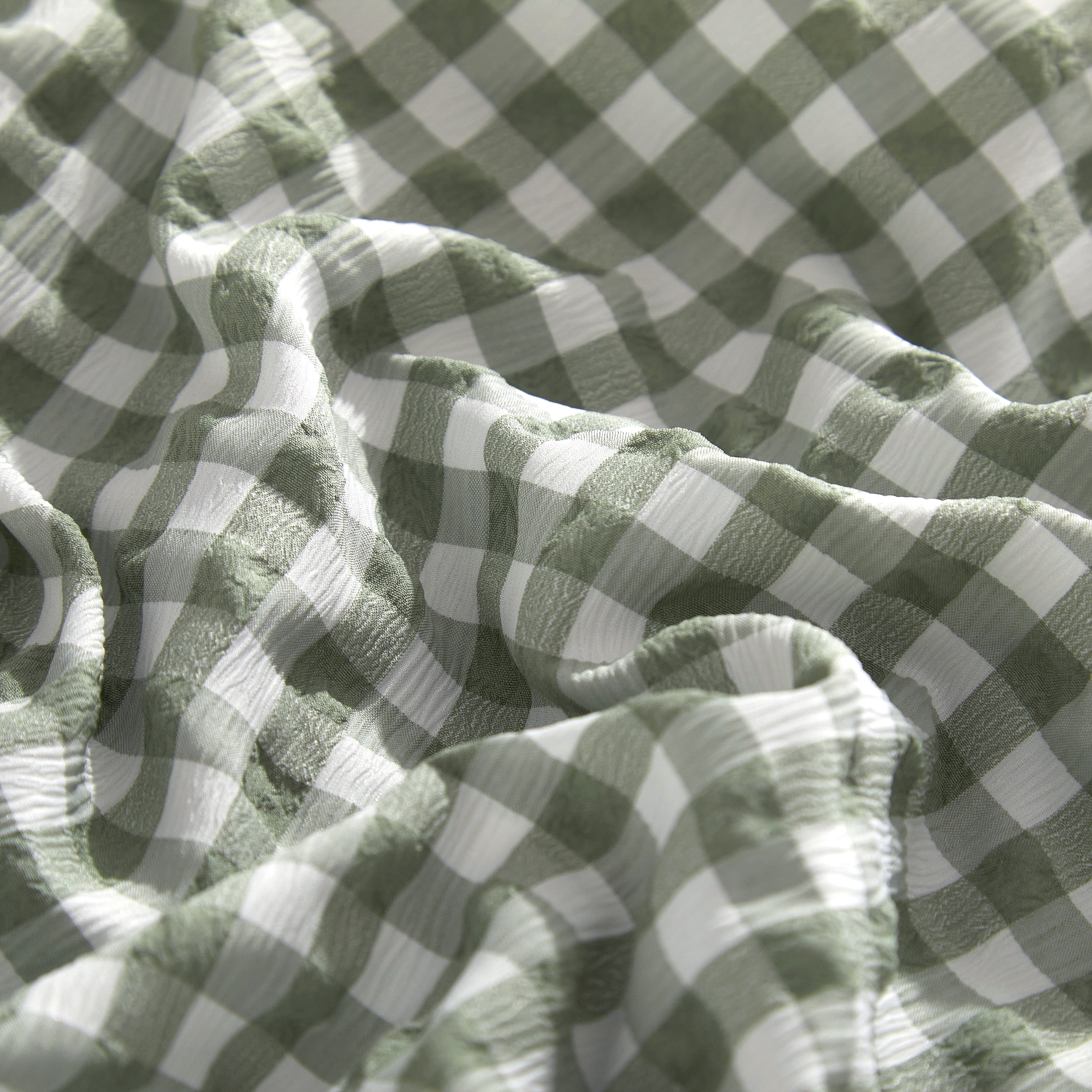 Mason & Craft 3 Piece Green Gingham Seersucker Comforter Set, Full/Queen