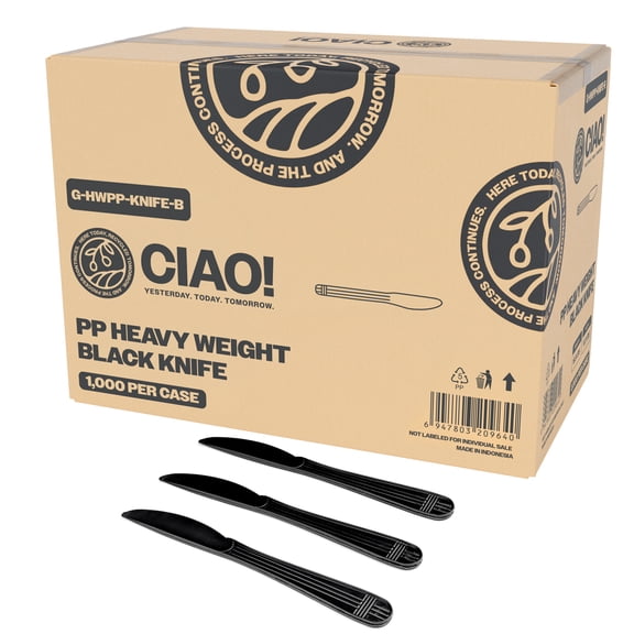 CIAO! Heavy Duty Black Polypropylene Disposable Knives, Foodservice Bulk Pack – 1,000 Count