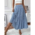thumbnail image 4 of Women'S High Elastic Waist Midi Skirt Casual Summer Trendy Flowy Ruffle Floral Print A Line Skirts Blue Flower M, 4 of 6