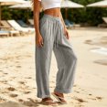 thumbnail image 6 of Levmjia Women's Summer Casual Linen Pants Solid Color Drawstring Waist Wide Leg Trousers with Pockets Loose Fit Pants for Beach Vacation Daily Wear, 6 of 8