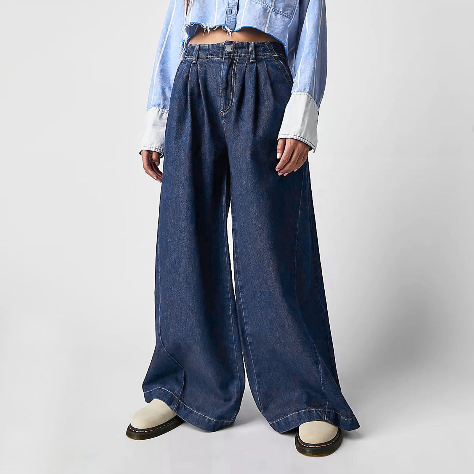 WCMZJ Women's Wide Leg Baggy Jeans 2024 Fall Loose Elastic