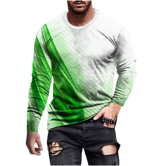 DeHolifer Mens Sweatshirts Plus Size Long Sleeve Crewneck Line Printed Sweatshirts Loose Casual Fashion Pullover Tops Green S