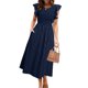 thumbnail image 1 of Vestido Simplee para mujer, a rayas, con volantes, manga corta, azul marino, 1 of 6
