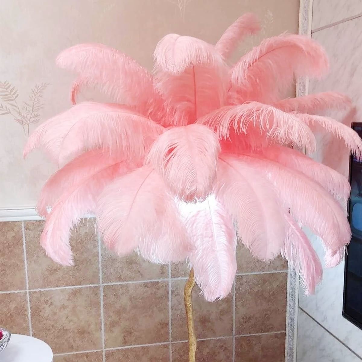 Marooma 20Pcs Pink Ostrich Feather,Natural Pink Ostrich Feathers Plume  Crafts Feathers Pink Soft Wall Art Crafts for Wedding Party Home Decoration  DIY