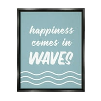 Stupell Industries Happiness Beach Water Waves Uplifting Cursive Phrase Graphic Art Jet Black Floating Framed Canvas Print Wall Art, Design by Lettered and Lined