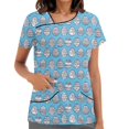thumbnail image 2 of HAVUITYY Easter Printed Scrub Tops for Women Cute Bunny Eggs Pattern V-Neck Stretch Working Uniform Easter Plus sized Nurse Top with Pockets, 2 of 5