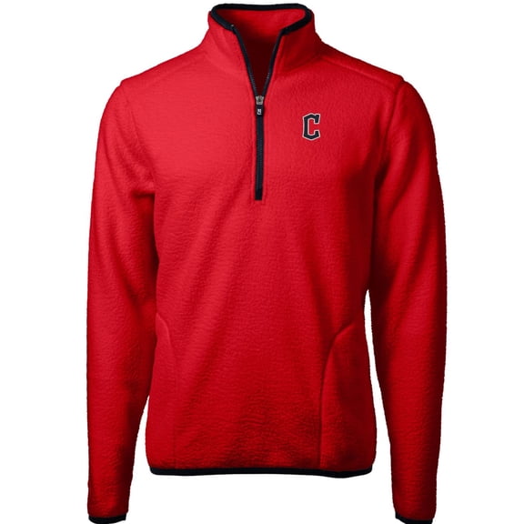 Men's Cutter & Buck Red/Navy Cleveland Guardians Cascade Eco Sherpa Fleece Quarter-Zip Pullover Jacket