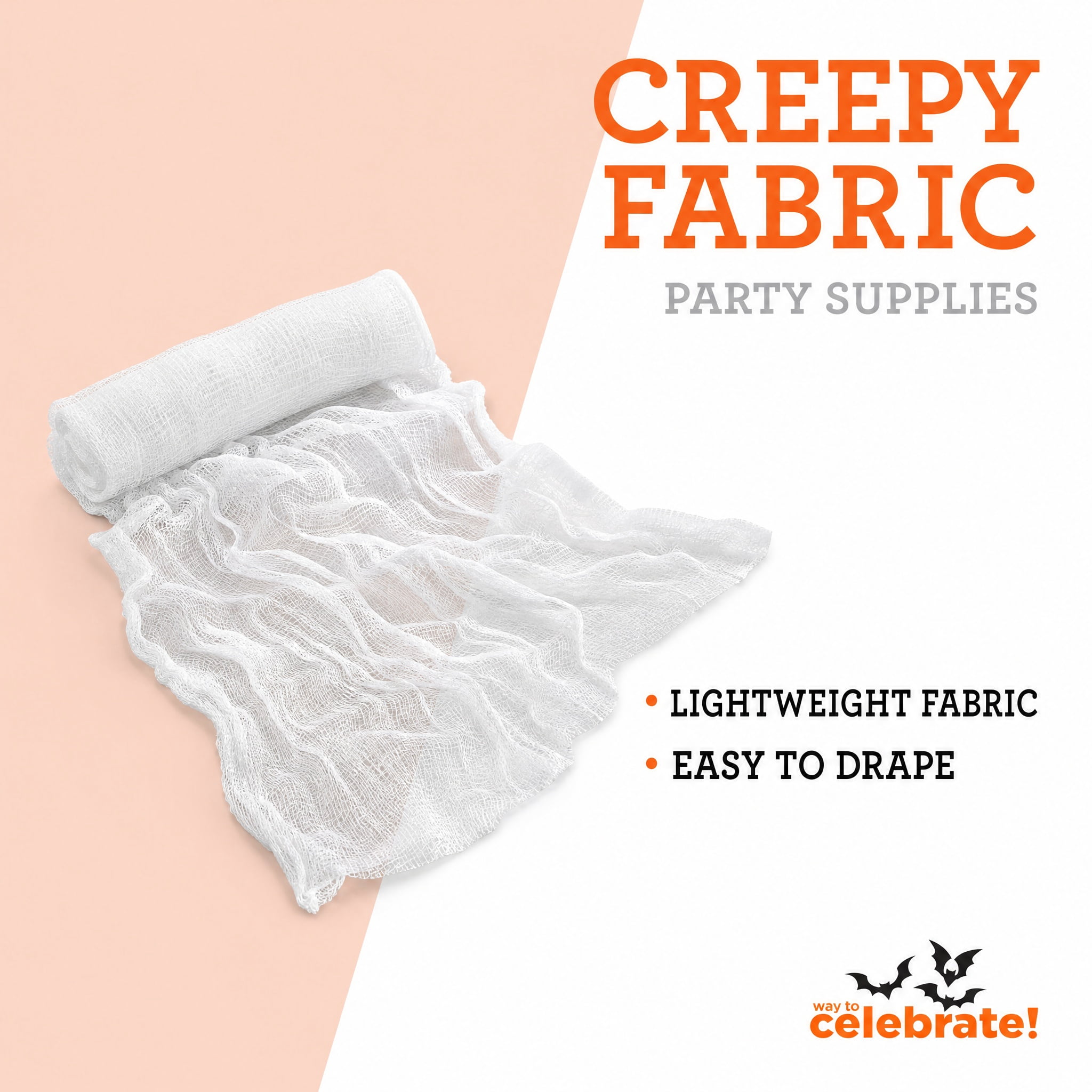 Creepy Fabric, White, 30" x 72", Halloween by Way To Celebrate
