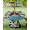 thumbnail image 4 of Fsddascl Texas Star Outdoor Tablecloth - 60 Inch Round Dining Table Cover, Blue Brown Stars Retro Wooden Country Vintage Waterproof Outdoor Table Cloth with Umbrella Hole & Zipper for Picnic/Patio, 4 of 7