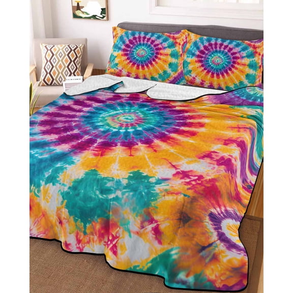 Colorful Tie-Dye Queen Size Down Alternative Comforter, Lightweight Comforter Quilt Bedding Set with Pillow Shams Ethnic Modern Abstract Watercolor All Seasons Bed Comforter Duvet Insert 90"x96"